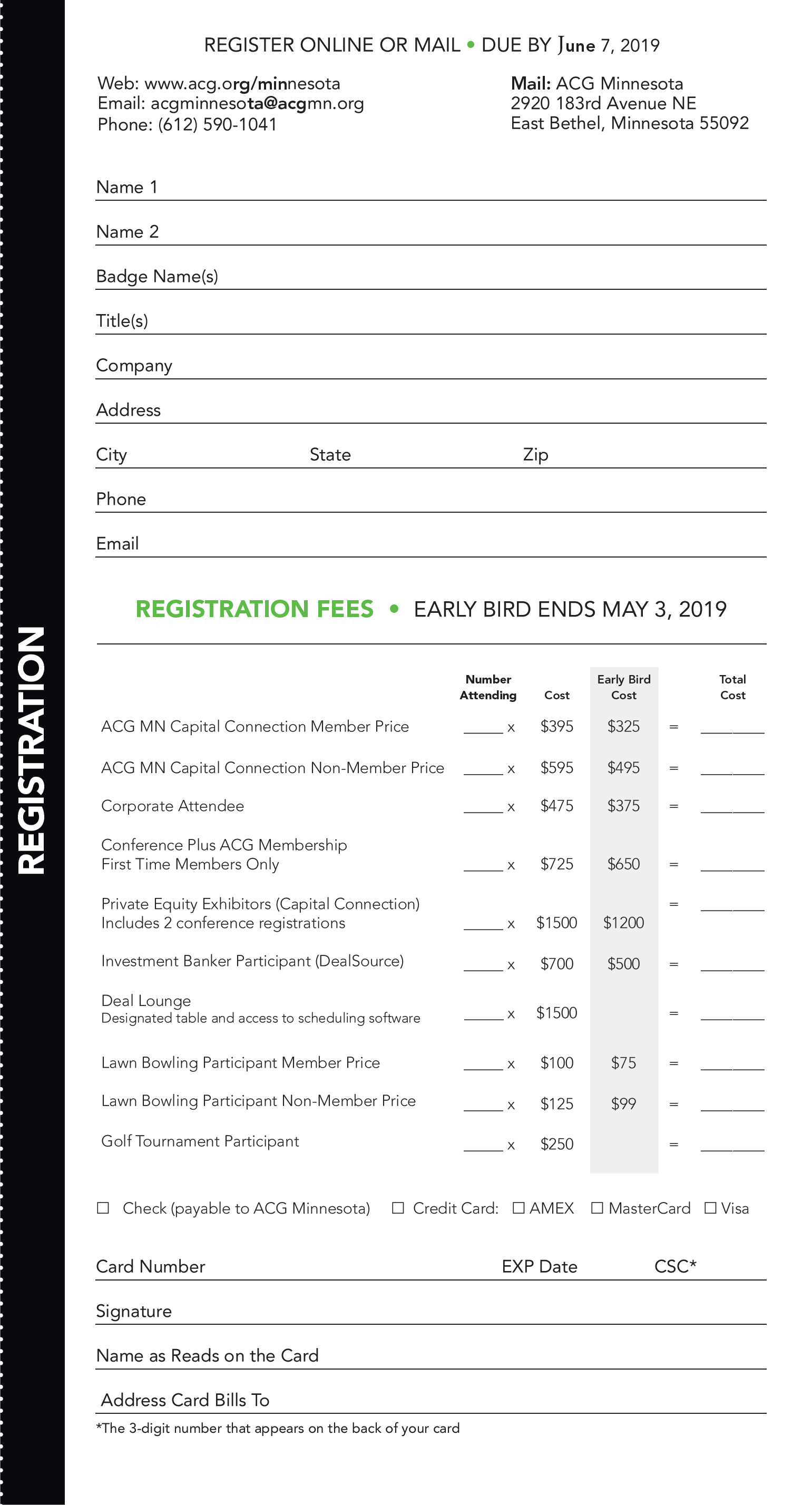 2019 Registration & Fees ACG Minnesota